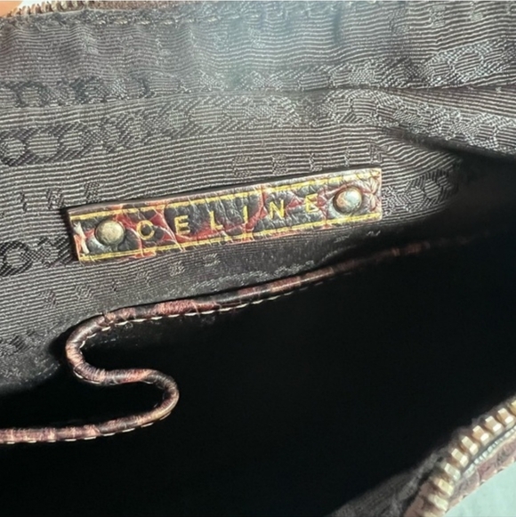 CELINE Brown Canvas & Crocodile Leather Hobo Bag - Picture 6 of 11